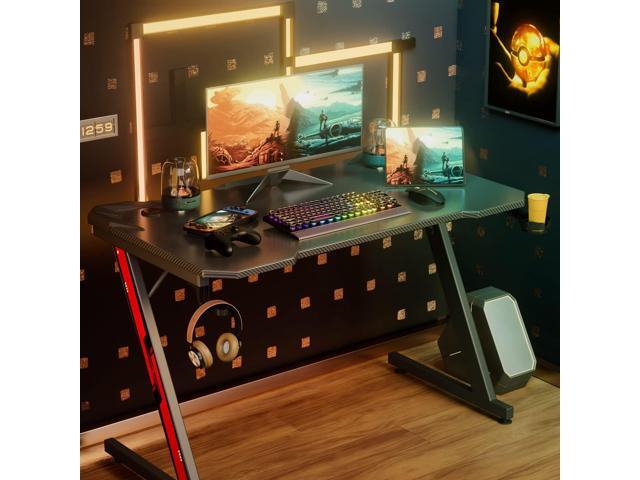Homall Gaming Desk, Computer Desk with Carbon Fiber Surface, Gaming Table Z Shaped PC Gaming Workstation Home Office Desks with Cup Holder and...