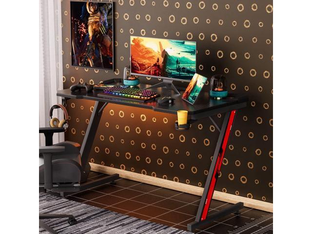 Homall Gaming Desk, Computer Desk with Carbon Fiber Surface, Gaming Table Z Shaped PC Gaming Workstation Home Office Desks with Cup Holder and...