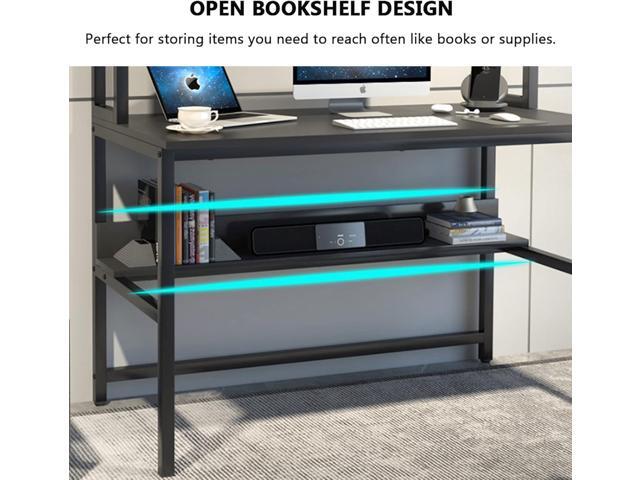Aquzee Computer Desk with Hutch and Bookshelf, Black Home Office Desk with Storage Shelves, Easy Assemble and All Hardware and Tools Included