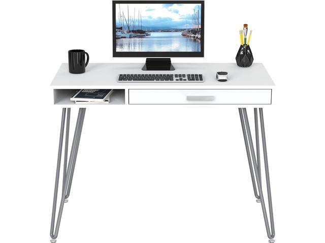 SHW Home Office Computer Hairpin Leg Desk with Drawer, White