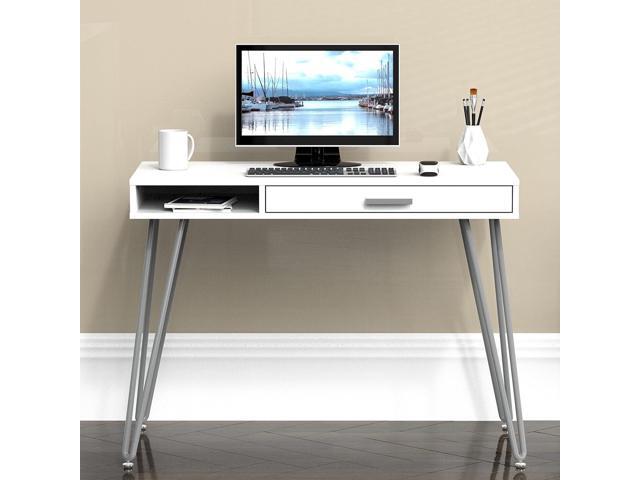 SHW Home Office Computer Hairpin Leg Desk with Drawer, White