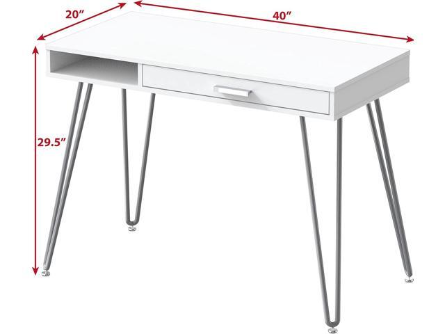 SHW Home Office Computer Hairpin Leg Desk with Drawer, White