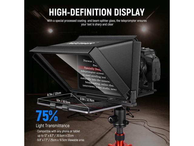 NEEWER X12 Aluminum Teleprompter with RT-110 Remote Control (Connected via Bluetooth on NEEWER Teleprompter App) & Carry Case, Compatible with...