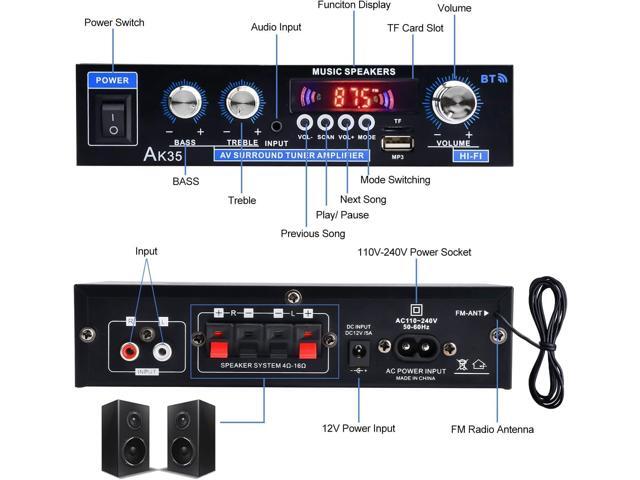 Daakro AK35 200W Dual Channel Bluetooth 5.0 Stereo Audio Amplifier Receiver, with USB, SD Card Input, Bass & Treble Control, Wide Compatibility