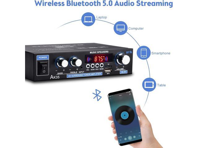 Daakro AK35 200W Dual Channel Bluetooth 5.0 Stereo Audio Amplifier Receiver, with USB, SD Card Input, Bass & Treble Control, Wide Compatibility