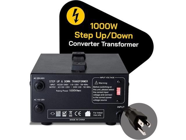 ELC T Series 1000 Watt Voltage Converter Transformer - Step Up/Down - 110v to 220v / 220v to 110v Power Converter - Circuit Breaker Protection, CE...