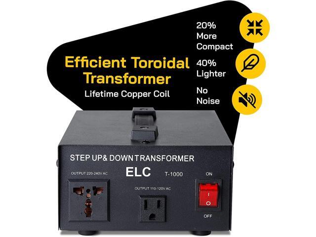 ELC T Series 1000 Watt Voltage Converter Transformer - Step Up/Down - 110v to 220v / 220v to 110v Power Converter - Circuit Breaker Protection, CE...