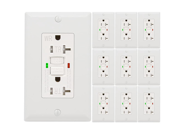 10 Pack - POWAWINI GFCI Outlet 20 Amp, UL Listed, Self-Test GFI Receptacles, TamperResistant, Weather Resistant, LED Indicator, with Decor Wall...