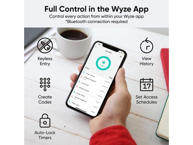 Wyze Lock Bolt, Fingerprint Keyless Entry Door Lock, Smart Bluetooth Deadbolt Replacement, Backlit Keypad, IPX5 Weatherproof, in-App History and...