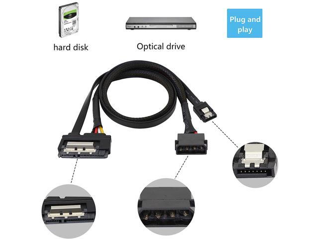 SATA 6G Data Cable, SATA Power 2-in-1 Extension Cord, LP4 IDE 4 pin to SATA 15P Female with Serial ATA III 7 Pin Female for HDD, SSD, Optical...