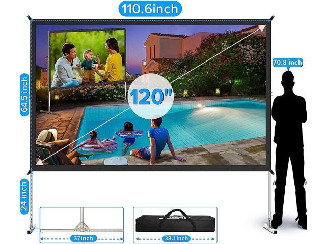 Projector Screen and Stand,JWSIT 120 inch Outdoor Movie Screen-Upgraded 3 Layers PVC 16:9 Outdoor Projector Screen,Portable Video Projection Screen...