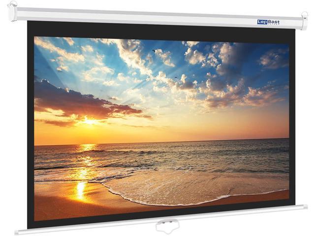 LopBast Screen 100INCH Manual Pull Down White Projector Screen 16:9 1.2 Gain Retractable Auto-Locking 4K 8K 3D Ultra HD for Home Theater Movie.