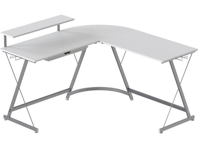 SHW Vista L-Shape Desk with Monitor Stand, White