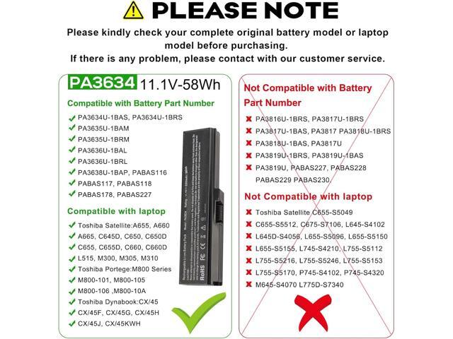PA3634U-1BAS Laptop Battery for Toshiba Satellite A665 C655 L645 L645D L650 L650D L655 L655D L670 L675 M300 M301 M305 M505 U405, p/n PABAS228...