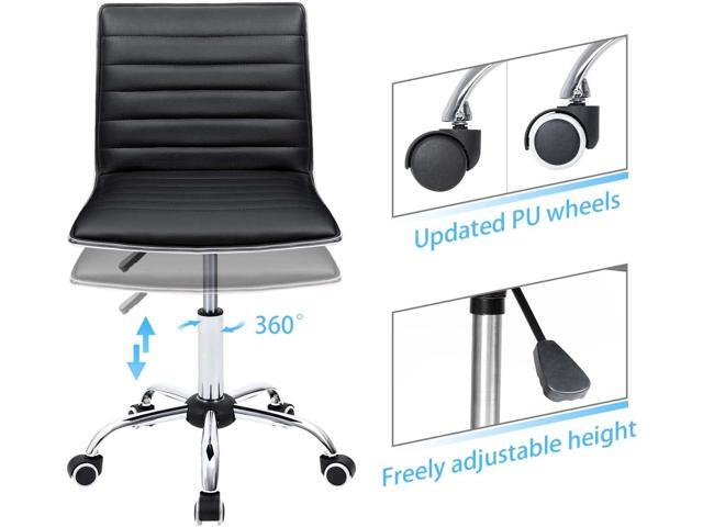 Furmax Mid Back Task Chair, Low Back Leather Swivel Office Chair, Vanity Chair for Makeup Room, Computer Desk Chair Retro with Armless Ribbed (Black)