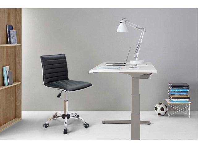 Furmax Mid Back Task Chair, Low Back Leather Swivel Office Chair, Vanity Chair for Makeup Room, Computer Desk Chair Retro with Armless Ribbed (Black)