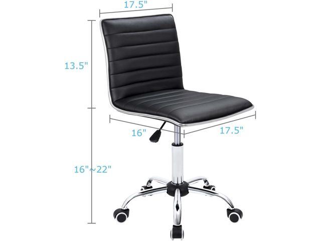 Furmax Mid Back Task Chair, Low Back Leather Swivel Office Chair, Vanity Chair for Makeup Room, Computer Desk Chair Retro with Armless Ribbed (Black)