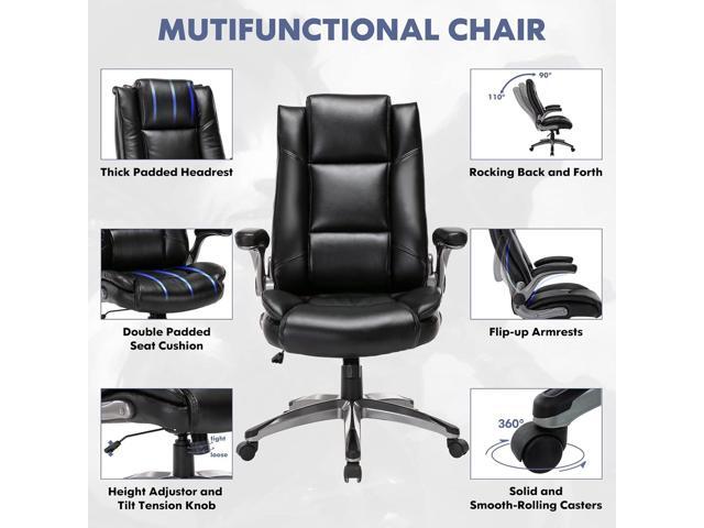 COLAMY Leather Executive Office Chair - High Back Home Computer Desk Chair with Padded Flip-up Arms, Adjustable Tilt Lock, Swivel Rolling Ergonomic...
