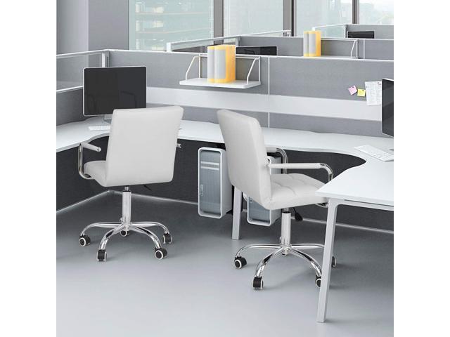 JUMMICO Desk Modern Office Chair with Wheels Vanity Chair PU Leather Mid-Back Rolling Cute for Office, Teen, and Bedroom Desks (White)