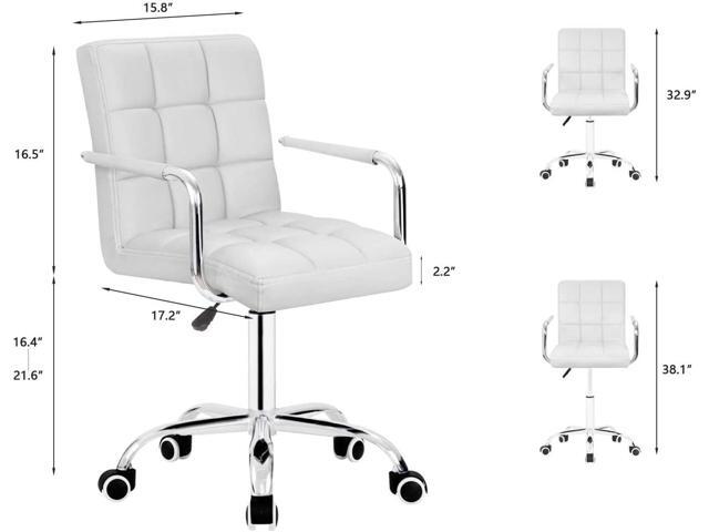 JUMMICO Desk Modern Office Chair with Wheels Vanity Chair PU Leather Mid-Back Rolling Cute for Office, Teen, and Bedroom Desks (White)