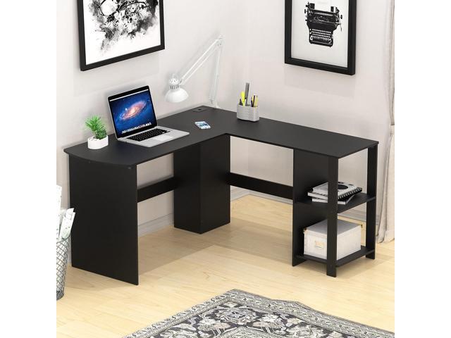 SHW L-Shaped Home Office Wood Corner Desk, Black