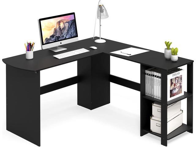 SHW L-Shaped Home Office Wood Corner Desk, Black