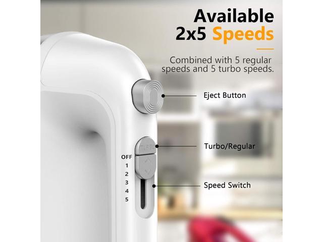 Hand Mixer Electric, 450W Kitchen Mixers with Scale Cup Storage Case, Turbo Boost/Self-Control Speed + 5 Speed + Eject Button + 5 Stainless Steel...