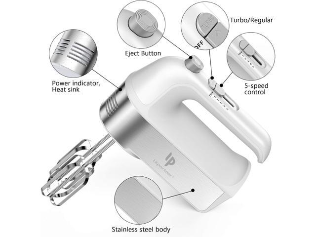 Hand Mixer Electric, 450W Kitchen Mixers with Scale Cup Storage Case, Turbo Boost/Self-Control Speed + 5 Speed + Eject Button + 5 Stainless Steel...