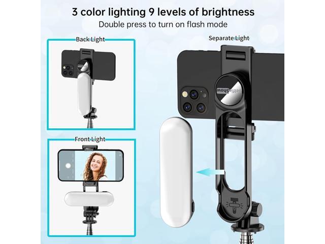 Stable Selfie Stick Tripod with Fill Light, 44 Inch Extendable Selfie Stick with Wireless Remote and Tripod Stand 360 Rotation for iPhone...