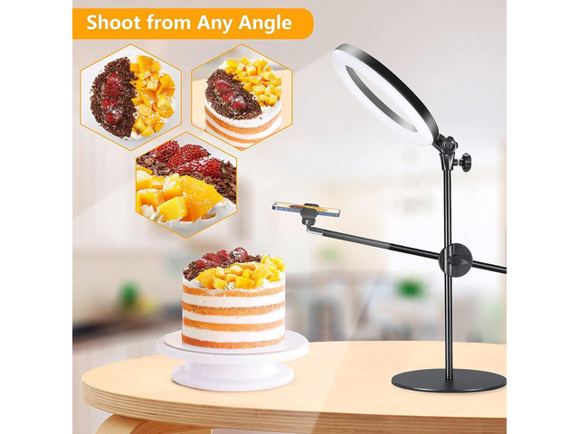 Selfie Ring Light with Stand and Phone Holder,Overhead Phone Mount with 10.5' Ring Lights,Desk Circle Light with Tripod Adjustable Shooting Arm for...