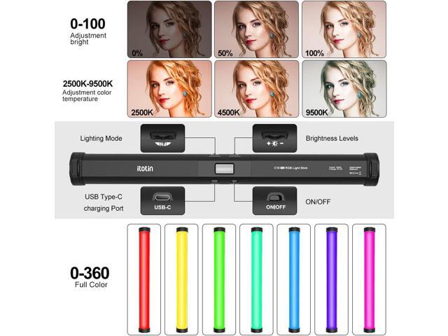 RGB Photography Light Wand Stick, 360° Full Color Portable LED Lighting Wand Handheld 5000mAh Rechargeable Battery & Magnet with 27'-80' Tripod...