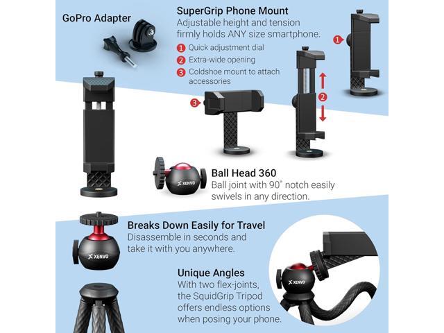 SquidGrip Flexible Cell Phone Tripod and Portable Action Camera Holder - Compatible with iPhone, GoPro, Android, Samsung, Google Pixel and All...