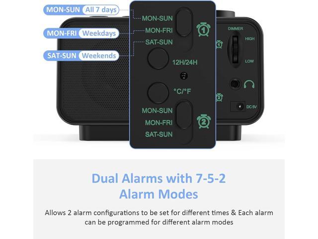 uscce Digital Dual Alarm Clock Radio - 0-100% Dimmer with Weekday/Weekend Mode, 6 Sounds Adjustable Volume, FM Radio w/Sleep Timer, Snooze, 2 USB...