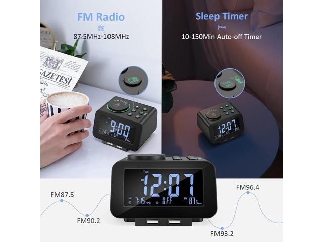 uscce Digital Dual Alarm Clock Radio - 0-100% Dimmer with Weekday/Weekend Mode, 6 Sounds Adjustable Volume, FM Radio w/Sleep Timer, Snooze, 2 USB...