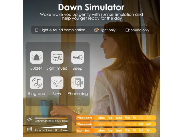 Sunrise Alarm Clock, Wake Up Light Dawn Simulator, Bedside Sun Lamp Multi Color Night Light with USB Charger, Sleep Aid, Loud Alarm Clock for Heavy...
