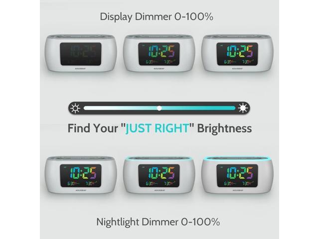 HOUSBAY Glow Small Colorful Alarm Clock Radio with Rainbow Digit, 7 Color Night Light with ON/Off Options, Dual Alarm, Dimmer, FM Radio with...