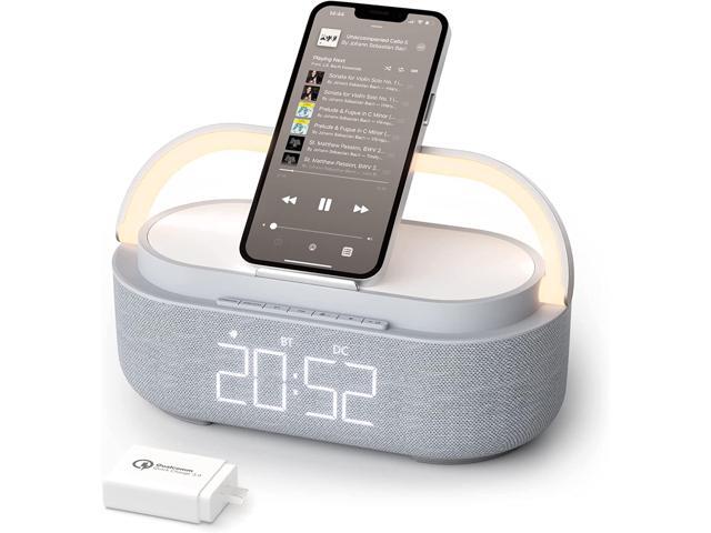 2023 Newest Bluetooth Speaker with Digital Alarm Clock, Wireless Charger, FM Clock Radio, Adjustable LED Night Light, Dual Wireless...