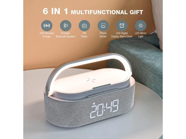 2023 Newest Bluetooth Speaker with Digital Alarm Clock, Wireless Charger, FM Clock Radio, Adjustable LED Night Light, Dual Wireless...