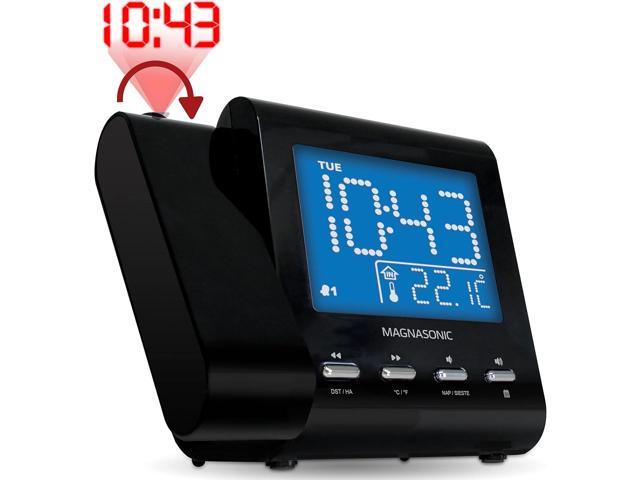 Magnasonic Projection Alarm Clock with AM/FM Radio, Battery Backup, Auto Time Set, Dual Alarm, Nap/Sleep Timer, Indoor Temperature/Date Display...