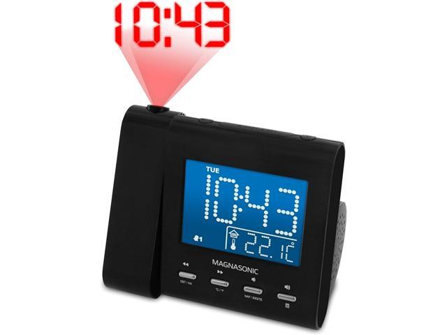 Magnasonic Projection Alarm Clock with AM/FM Radio, Battery Backup, Auto Time Set, Dual Alarm, Nap/Sleep Timer, Indoor Temperature/Date Display...