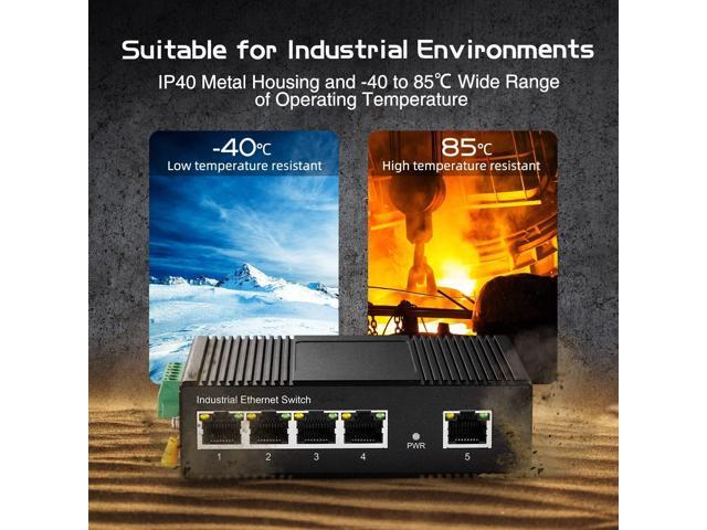 Binardat 5 Port Gigabit Din Rail Industrial Ethernet Switch, 4 Ports and 1 Uplink 10/100/1000Mbps, Fanless Wall Mount, with One Power Supply