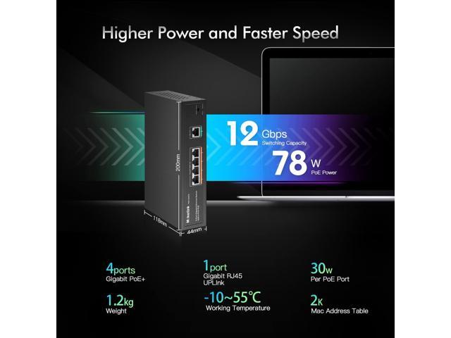 MokerLink 5 Port Gigabit POE Switch, with 4 POE+ Ports 1000Mbps, 78W IEEE802.3af/at, Unmanaged Plug and Play, Sturdy Metal Fanless