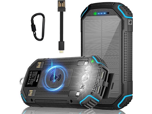 Solar Power Bank 36000mAh,Qi Wireless Charger Built in 3 Cables, Portable Charger Battery Bank with 3 Input 4 Output,Waterproof Battery Pack...