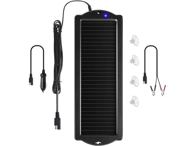 Car Battery Trickle Charger & Maintainer 12V Solar Panel Power Battery Charger With Cigarette Lighter Plug Battery Clamp For Car Automotive...