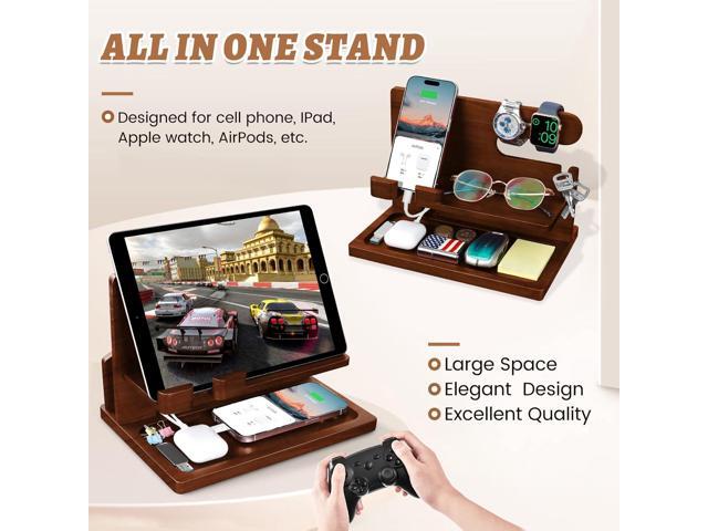Gifts for Men Wood Phone Docking Station for Men Nightstand Organizer Gifts for Dad Desk Organizer Cell Phone Stand Charging Station Dad Gifts...