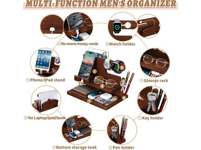 Gifts for Men Wood Phone Docking Station for Men Nightstand Organizer Gifts for Dad Desk Organizer Cell Phone Stand Charging Station Dad Gifts...