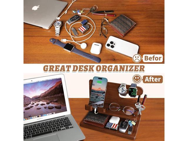 Gifts for Men Wood Phone Docking Station for Men Nightstand Organizer Gifts for Dad Desk Organizer Cell Phone Stand Charging Station Dad Gifts...