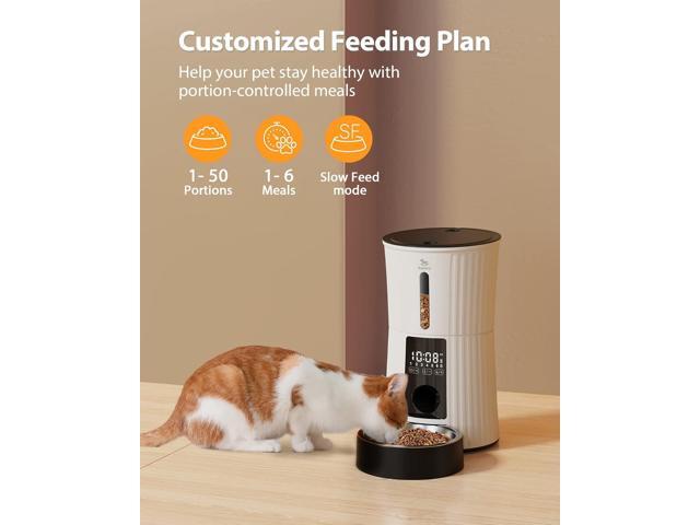 Timed Automatic Cat Feeders - 4L Programable Dry Food Dispenser for Cats and Small Medium Dogs 6 Meals with Desiccant Bag Dual Power Supply 10S...