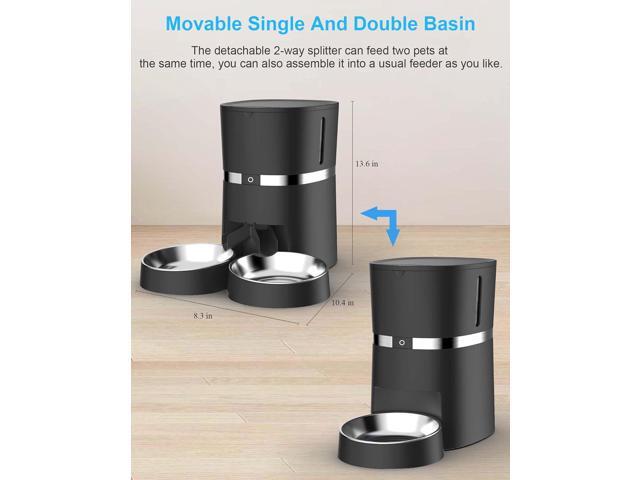 Automatic Cat Feeder, WellToBe Pet Feeder Food Dispenser for Cat & Small Dog with Two-Way Splitter and Double Bowls, up to 6 Meals with Portion...