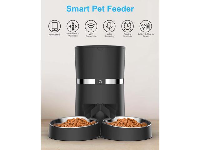 Automatic Cat Feeder, WellToBe Pet Feeder Food Dispenser for Cat & Small Dog with Two-Way Splitter and Double Bowls, up to 6 Meals with Portion...